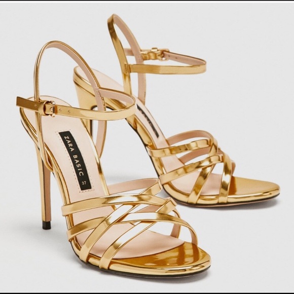 Zara Shoes - Zara Gold Strap Open Toe High Heels